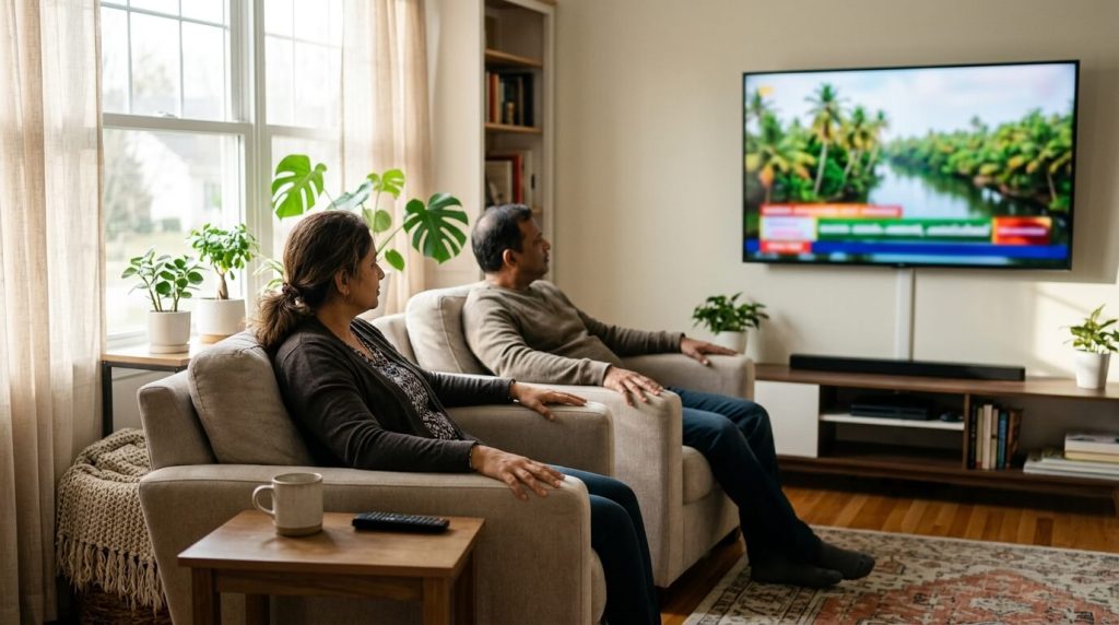 Couple watching Malayalam Channel on IPtv USA